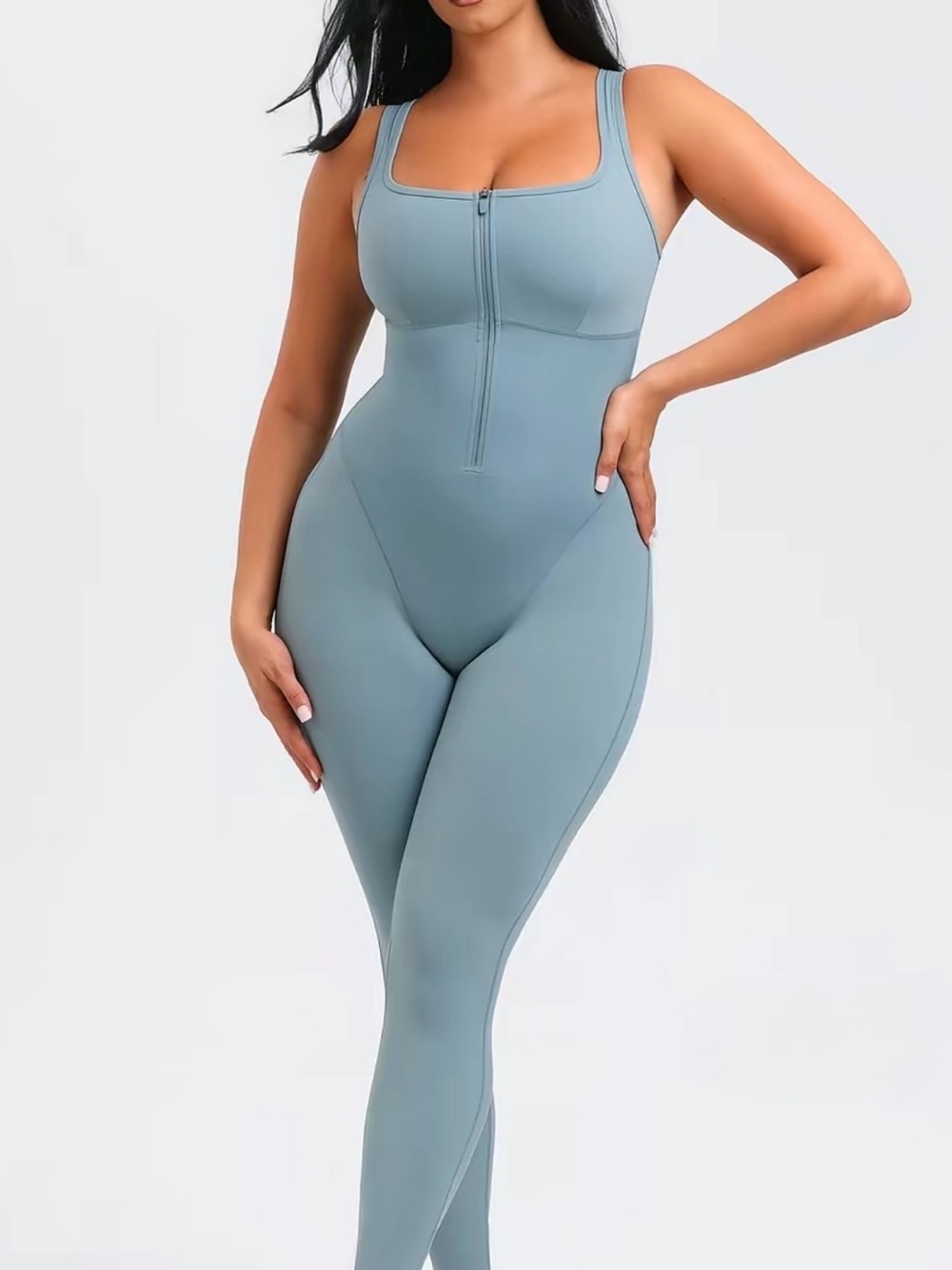 Sauna Compression Workout Jumpsuit Leggings Built-In Bra Sage Green 3XL